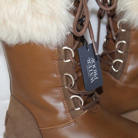 NEW UGG AYA WATERPROOF LEATHER TALL BOOTS CHESTNUT - Picture 3 of 8